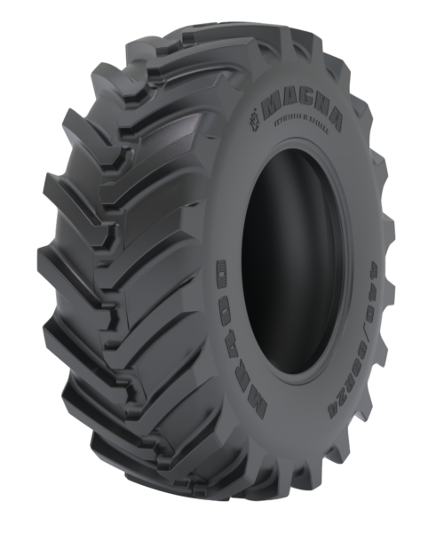 Heavy-duty MR400 construction tire, designed for telescopic handlers, compact wheel loaders, and backhoe loaders, offering enhanced durability, traction, and stability on construction sites.