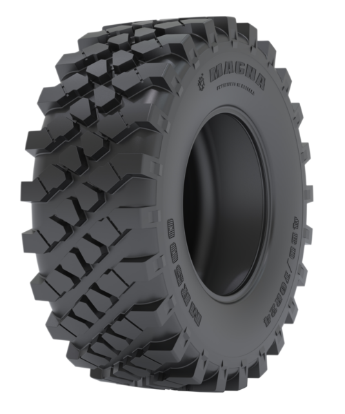 Heavy-duty MR400 construction tire, designed for telescopic handlers, compact wheel loaders, and backhoe loaders, offering enhanced durability, traction, and stability on construction sites.